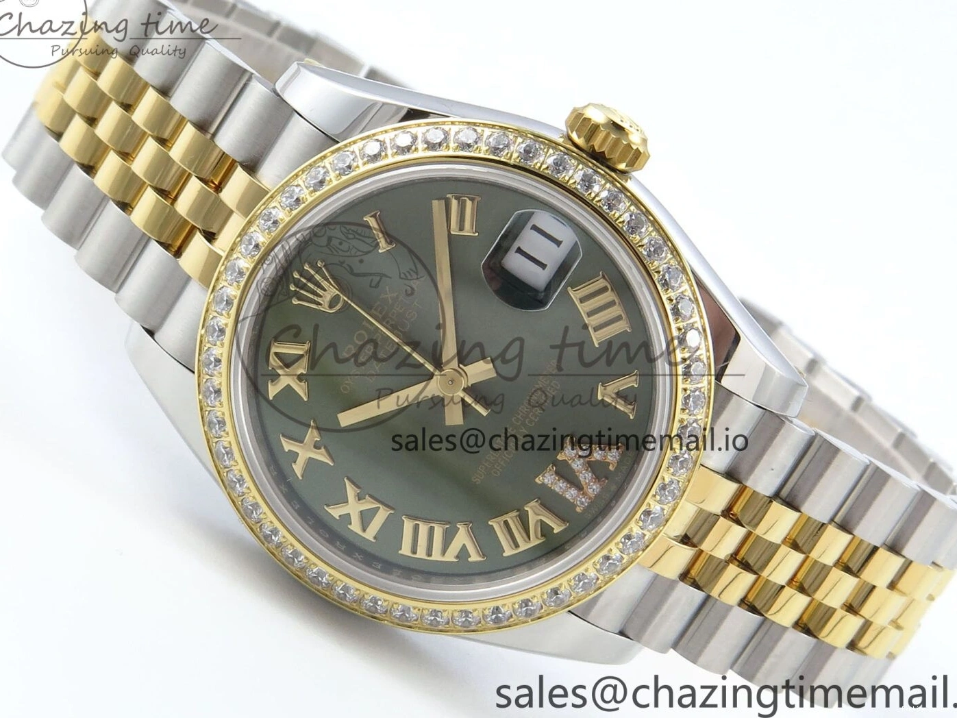 0403 StreetReady DateJust 31 278383RBR ARF 1:1 Best Edition 904L Steel Green Roman Diamonds Dial Diamonds Bezel on SS YG Jubilee Bracelet ETA 418